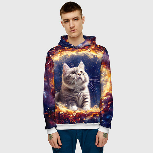 Мужская толстовка Кошка шиншилла в космосе / 3D-Белый – фото 3