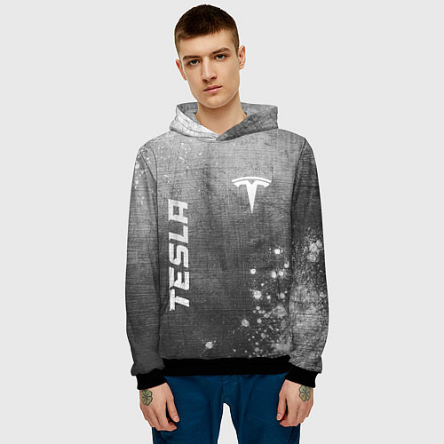 Мужская толстовка Tesla - grey gradient вертикально / 3D-Черный – фото 3