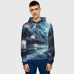 Толстовка-худи мужская Шторм на море - сверкание молний, цвет: 3D-синий — фото 2