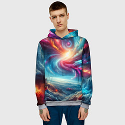 Толстовка-худи мужская Fantastic neon space landscape - ai art fantasy, цвет: 3D-меланж — фото 2