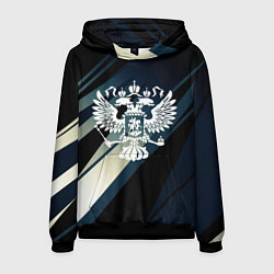 Толстовка-худи мужская Герб России Двуглавый орёл чёрно-синий, цвет: 3D-черный