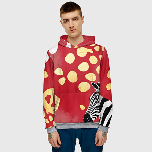 Мужская толстовка Зебра на красном фоне / 3D-Меланж – фото 3