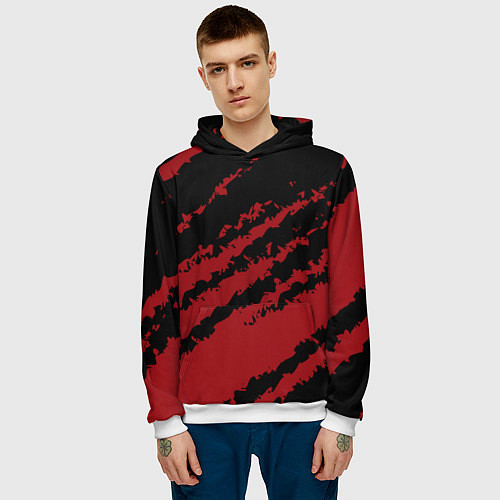 Мужская толстовка The color is red and black / 3D-Белый – фото 3