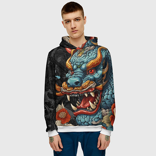 Мужская толстовка Дракон в стиле японской татуировки ирезуми / 3D-Белый – фото 3