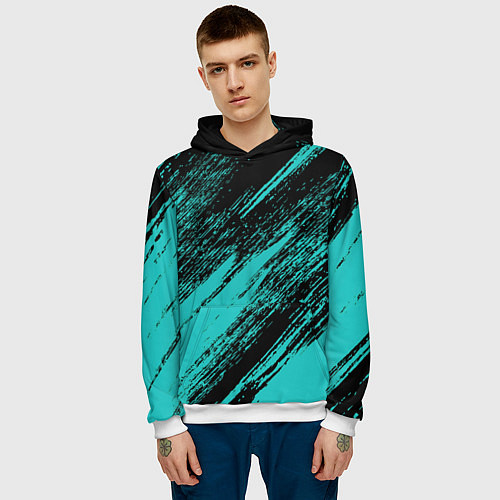 Мужская толстовка The color is black and light blue / 3D-Белый – фото 3