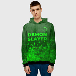 Толстовка-худи мужская Demon Slayer - green gradient посередине, цвет: 3D-черный — фото 2