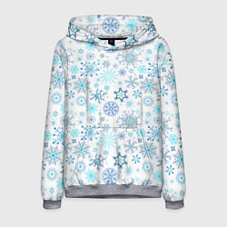 Толстовка-худи мужская Бирюзовые снежинки, цвет: 3D-меланж