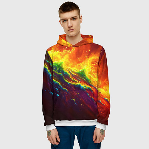 Мужская толстовка Абстрактные волны с огнем / 3D-Белый – фото 3