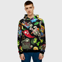 Толстовка-худи мужская Растения против зомби персонажи на черном, цвет: 3D-черный — фото 2