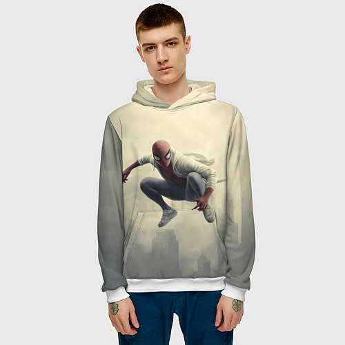 Мужская толстовка Человек паук в прыжке / 3D-Белый – фото 3