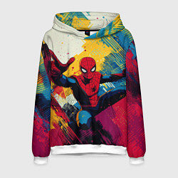 Толстовка-худи мужская Человек паук висит на паутине, цвет: 3D-белый