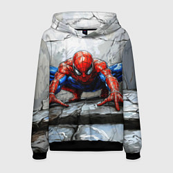Толстовка-худи мужская Человек-паук палзет на стене, цвет: 3D-черный