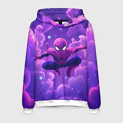 Толстовка-худи мужская Человек-паук на фоне облаков, цвет: 3D-белый