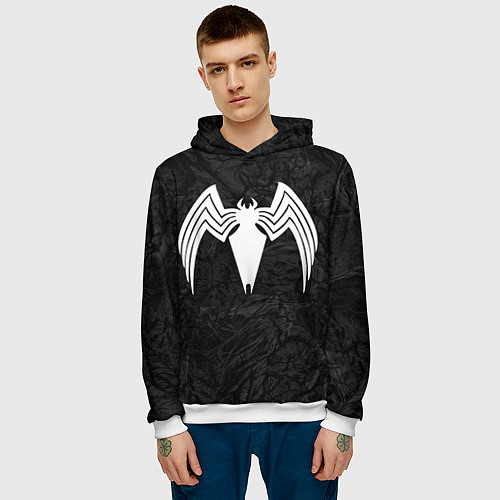 Мужская толстовка Знак венома с текстурой симбиота / 3D-Белый – фото 3