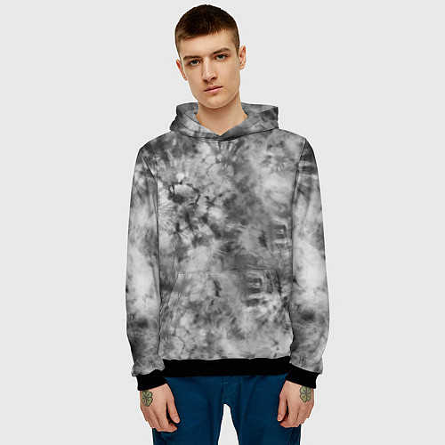 Мужская толстовка Серый тай дай - абстракция / 3D-Черный – фото 3
