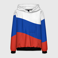 Толстовка-худи мужская Флаг России волной, цвет: 3D-черный
