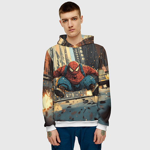 Мужская толстовка Маленький толстый человек-паук / 3D-Белый – фото 3