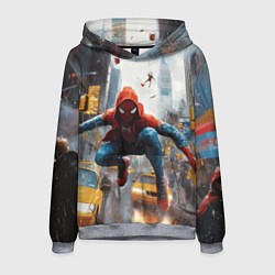 Толстовка-худи мужская Человек-паук пробирается сквозь такси, цвет: 3D-меланж