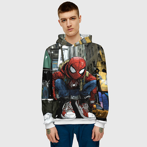 Мужская толстовка Человек-паук в больших кедах / 3D-Белый – фото 3