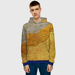 Толстовка-худи мужская Золотые волны на сером текстура, цвет: 3D-синий — фото 2