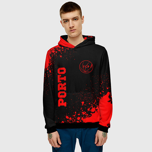 Мужская толстовка Porto - red gradient вертикально / 3D-Черный – фото 3