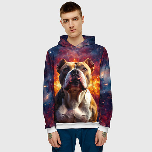 Мужская толстовка Американский булль в космосе / 3D-Белый – фото 3