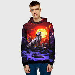 Толстовка-худи мужская Белый волк воет на луну, цвет: 3D-черный — фото 2