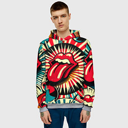 Толстовка-худи мужская Logo of the Rolling Stones - pop art, цвет: 3D-меланж — фото 2
