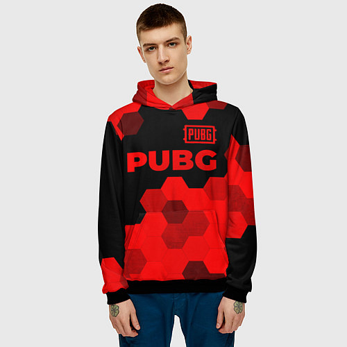 Мужская толстовка PUBG - red gradient посередине / 3D-Черный – фото 3