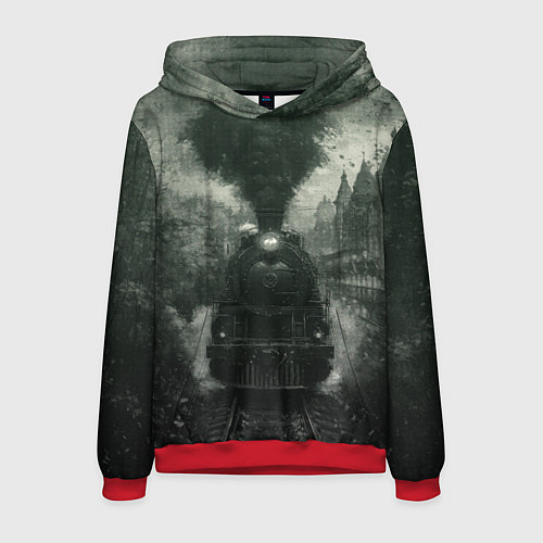 Мужская толстовка Ретро иллюстрация паровоза / 3D-Красный – фото 1