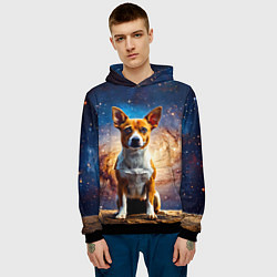 Толстовка-худи мужская Басенджи в космосе, цвет: 3D-черный — фото 2