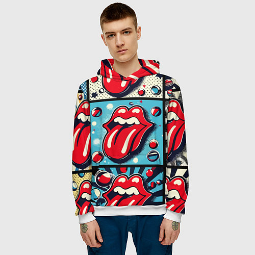 Мужская толстовка Rolling Stones logo - pop art / 3D-Белый – фото 3