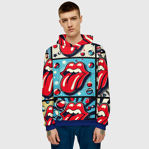 Мужская толстовка Rolling Stones logo - pop art / 3D-Синий – фото 3