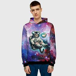 Толстовка-худи мужская Brave cat in space - ai art, цвет: 3D-черный — фото 2