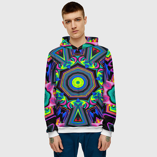 Мужская толстовка Оптический узор неоновые краски / 3D-Белый – фото 3