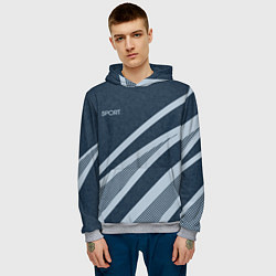 Толстовка-худи мужская Sport синий текстурный с полосами, цвет: 3D-меланж — фото 2