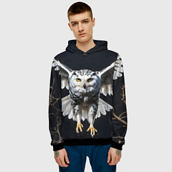Толстовка-худи мужская Белая сова на темном фоне, цвет: 3D-черный — фото 2