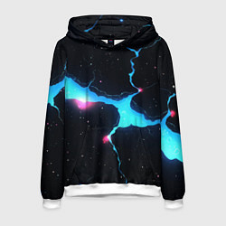 Толстовка-худи мужская Голубой разлом в черной текстуре, цвет: 3D-белый