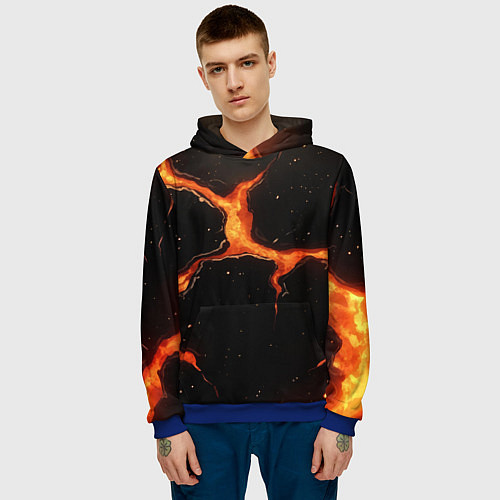 Мужская толстовка Оранжевый разлом на черной текстуре / 3D-Синий – фото 3