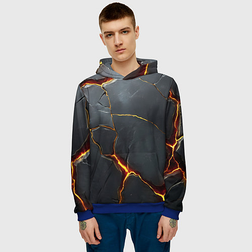 Мужская толстовка Серая текстура с золотым изломом / 3D-Синий – фото 3