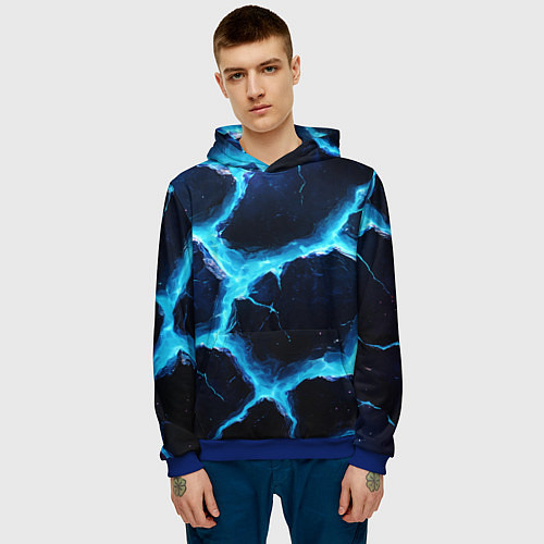 Мужская толстовка Голубая потертая текстура с разломом / 3D-Синий – фото 3