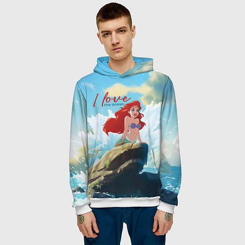 Мужская толстовка Ariel I love the ocean - русалка - beautiful big p / 3D-Белый – фото 3