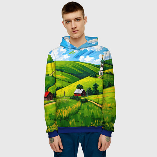 Мужская толстовка Русская деревенька / 3D-Синий – фото 3