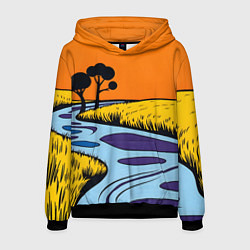 Толстовка-худи мужская Пейзаж с фантастической природой, цвет: 3D-черный