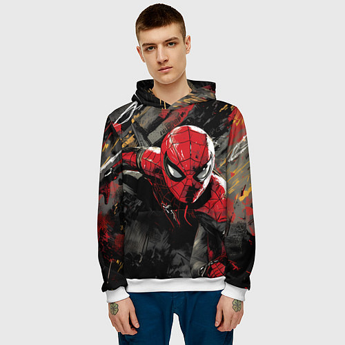 Мужская толстовка Человек-паук и красная краска / 3D-Белый – фото 3