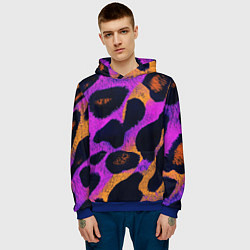 Толстовка-худи мужская Неоновый леопардовый узор, цвет: 3D-синий — фото 2
