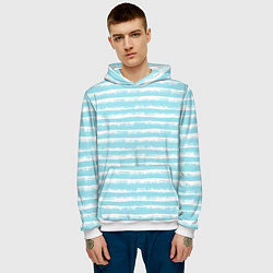 Толстовка-худи мужская Бело-голубой полосатый паттерн, цвет: 3D-белый — фото 2