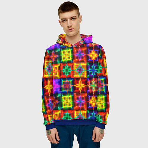Мужская толстовка Неоновое стекло абстракция / 3D-Синий – фото 3