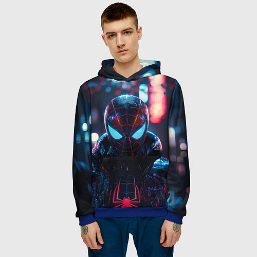 Мужская толстовка Человек-паук в вечернем городе / 3D-Синий – фото 3