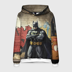 Толстовка-худи мужская Бэтмен на фоне стены, цвет: 3D-белый
